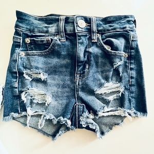 AE Next Level High Rise Distressed Shortie Jean Shorts Super Stretch